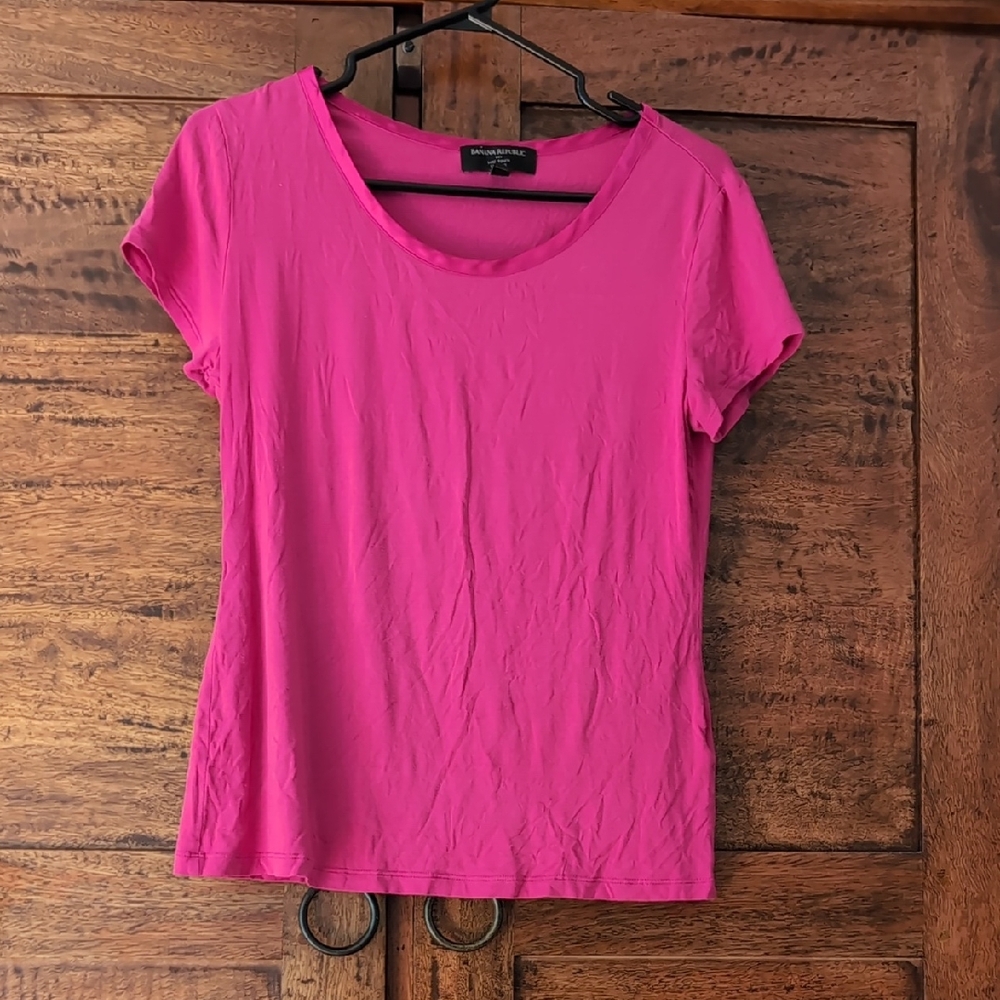 Banana Republic Fuchsia Short Sleeve Tee Satin Trim Medium